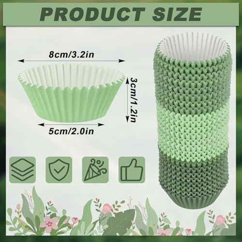 Qumenan 600 Pack Sage Green Cupcake Liners Dark Green Light Green Baking Cups Gradient Green Muffin Liners for Cupcake Wrappers Wedding Bridal Baby Shower Birthday Party - Image 2