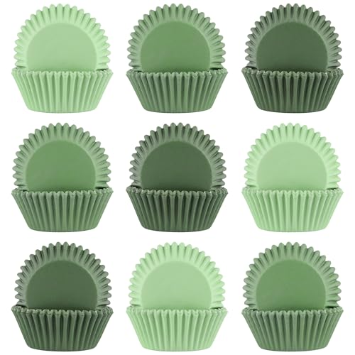 Qumenan 600 Pack Sage Green Cupcake Liners Dark Green Light Green Baking Cups Gradient Green Muffin Liners for Cupcake Wrappers Wedding Bridal Baby Shower Birthday Party - Image 1