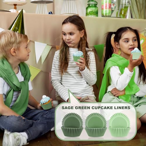 Qumenan 600 Pack Sage Green Cupcake Liners Dark Green Light Green Baking Cups Gradient Green Muffin Liners for Cupcake Wrappers Wedding Bridal Baby Shower Birthday Party - Image 4