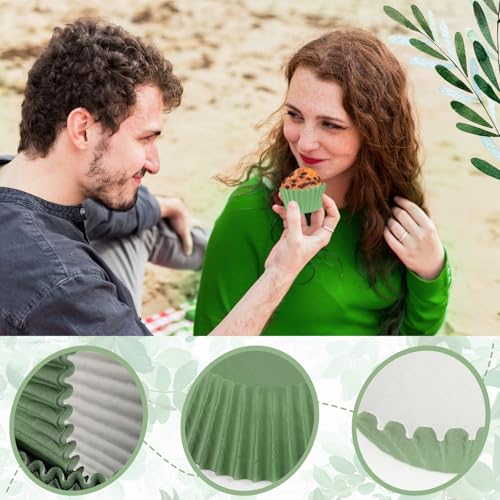 Qumenan 600 Pack Sage Green Cupcake Liners Dark Green Light Green Baking Cups Gradient Green Muffin Liners for Cupcake Wrappers Wedding Bridal Baby Shower Birthday Party - Image 3
