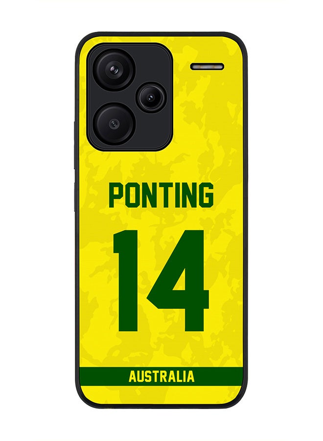 Stylizedd حافظة حواف سوداء متينة لهاتف Xiaomi Redmi Note 13 Pro Plus، حافظة رفيعة - فريق أستراليا ريكّي بونتينغ، رقم القميص 14 - Image 1