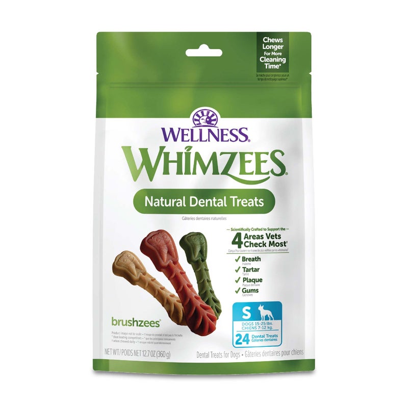 Whimzees Wellness Brushzees Dog Dental Treats, Natural Chews, Small Size Stick, (24 Count) - Image 1