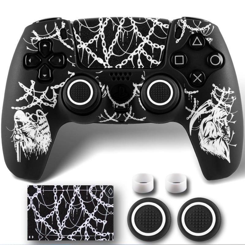 YoRHa Non-Slip Silicone Cover for PS5 Controller with Thumbstick Caps x 2 & Sticker x 1(Angel Death) - Image 1