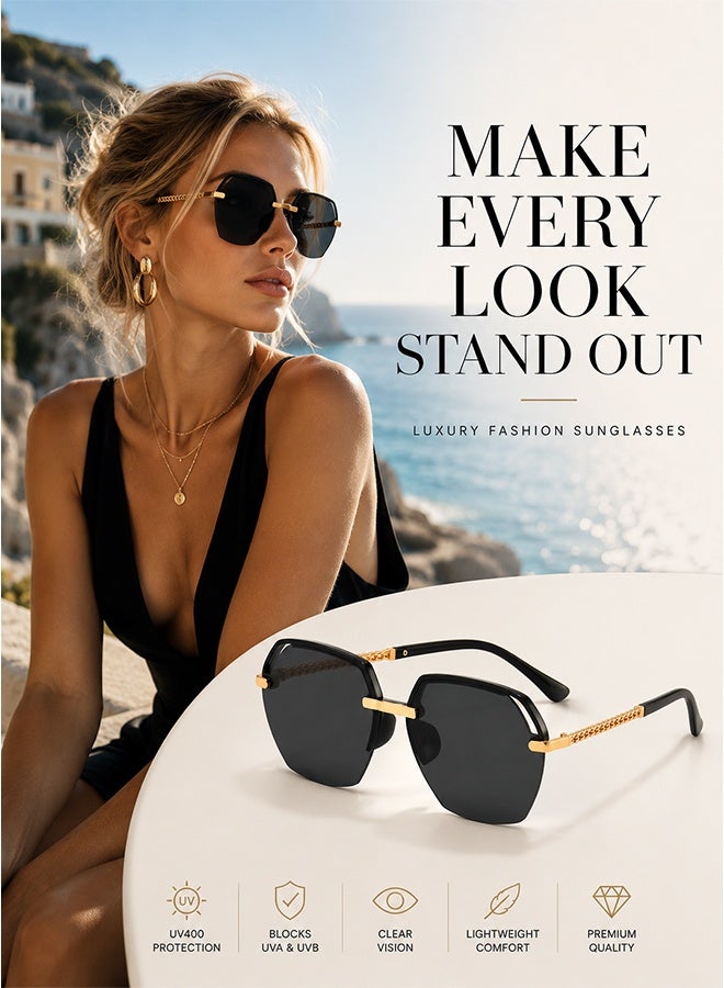 AZorb Sunglasses Women Luxury Chic Eyewear Oversized Square Ladies Women's Sunglasses Elegant Sun Glasses Trendy Sun Glas For Vintage Sunglass Shades UV Protection - Image 5