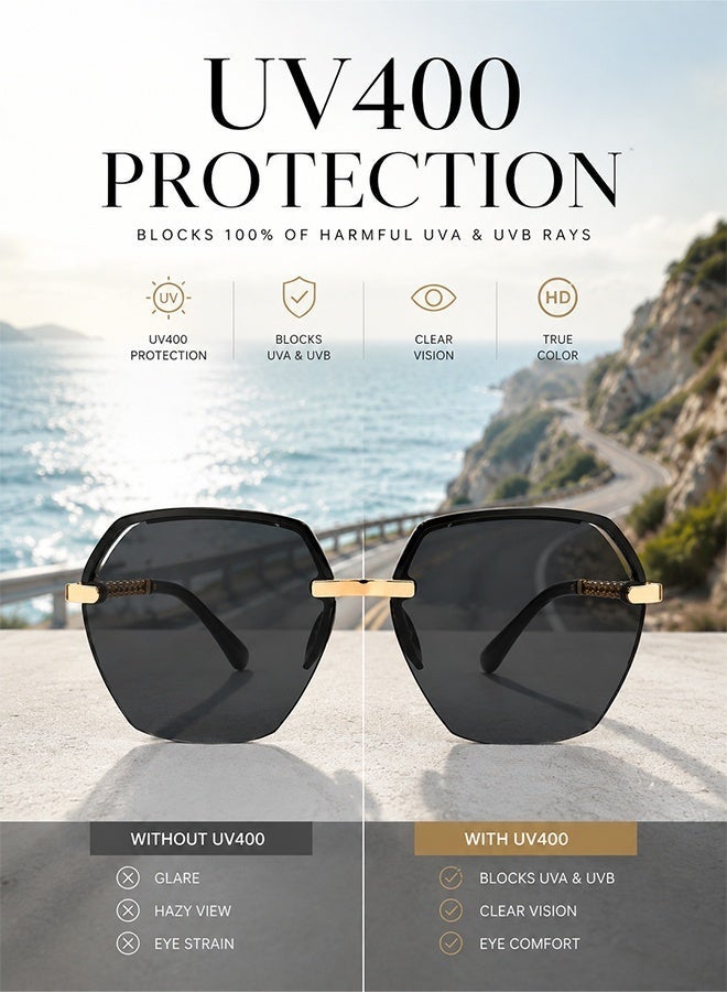 AZorb Sunglasses Women Luxury Chic Eyewear Oversized Square Ladies Women's Sunglasses Elegant Sun Glasses Trendy Sun Glas For Vintage Sunglass Shades UV Protection - Image 2