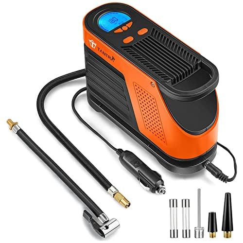 TANTRA MTS-36 Tire Inflator Portable Air Compressor, 12V DC 150PSI Tire Pump with Digital Pressure Gauge and LED Light, Auto Shut Off, Orange - Image 1