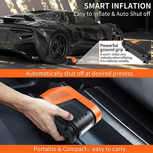 TANTRA MTS-36 Tire Inflator Portable Air Compressor, 12V DC 150PSI Tire Pump with Digital Pressure Gauge and LED Light, Auto Shut Off, Orange - Image 2