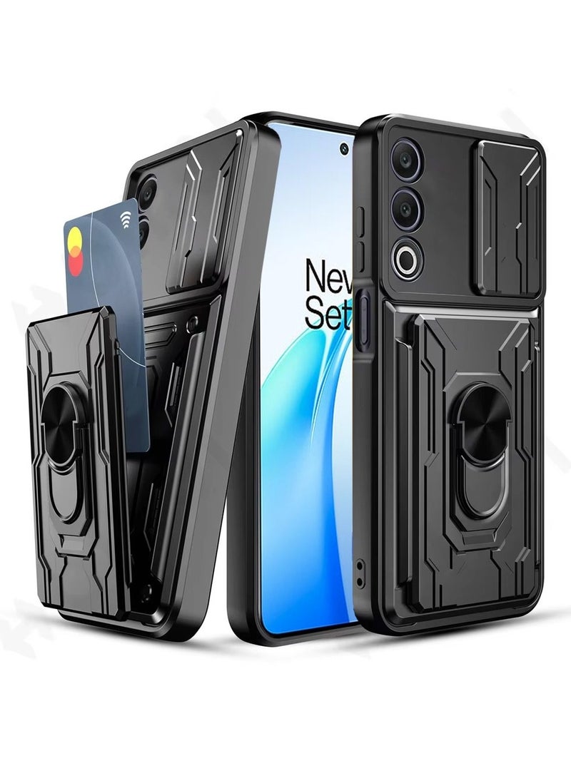 Techie OnePlus Nord CE4 5G Slide Armor Case with 360° Ring, Magnetic Stand, Card Holder, Camera Shield & Mil-Grade Drop Protection - Image 1