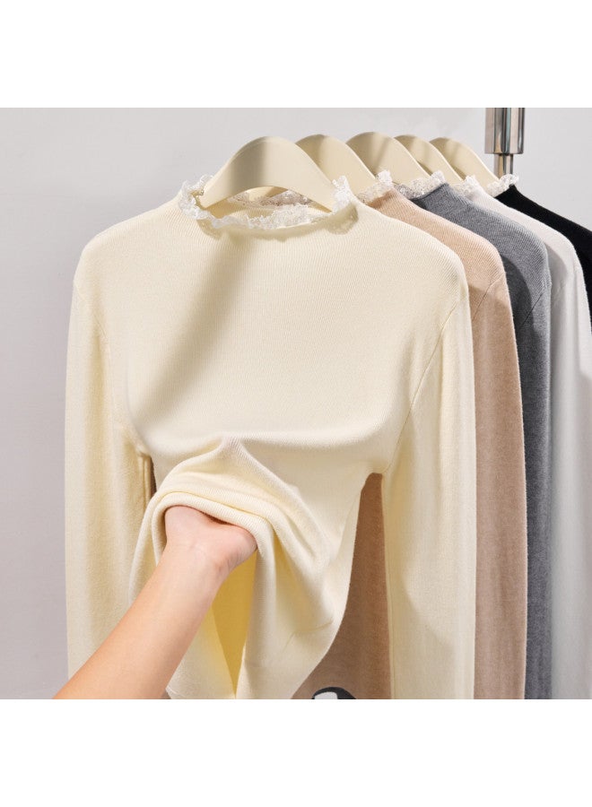 PLANDOO Lace Trimmed Half-High Neck Knitted Base Shirt Women'S Autumn Winter Sweet Layering Top - Image 3