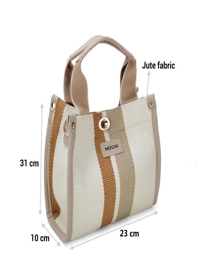 Mochi Stylish Premium Beige Sling with Applique branding and Lock Closure Closure, Premium Branded lining, Perfect for Casual Use(66-520) - Image 4