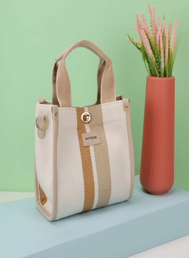 Mochi Stylish Premium Beige Sling with Applique branding and Lock Closure Closure, Premium Branded lining, Perfect for Casual Use(66-520) - Image 3