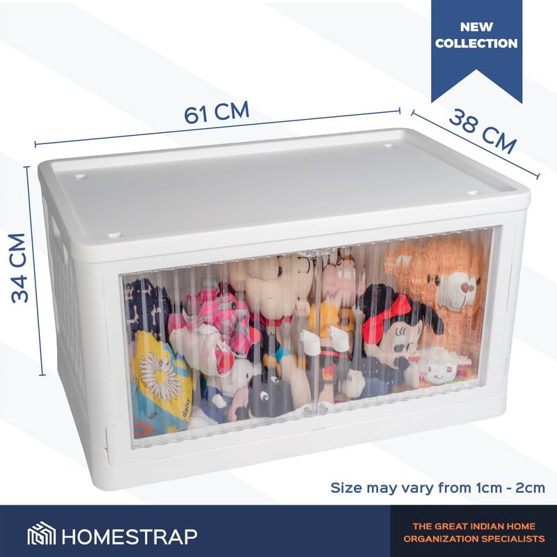 HomeStrap Large Rollin Stacker Plastic Stackable Storage Box with Wheels (Pack of 1) | Collapsible/Foldable Storage Bins with Door | Space-Saver Organizer with Door (White) - Image 2