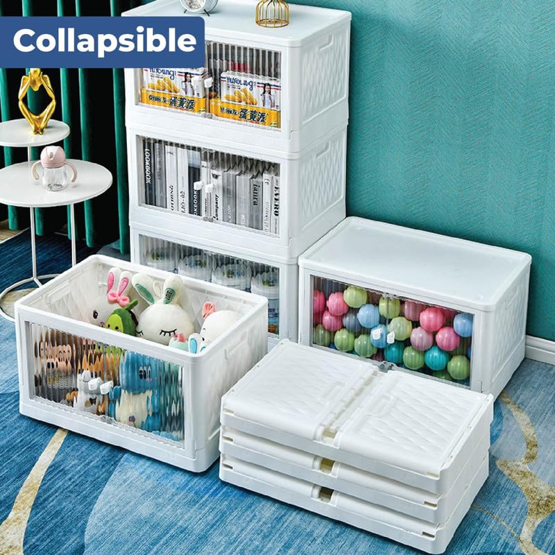 HomeStrap Large Rollin Stacker Plastic Stackable Storage Box with Wheels (Pack of 1) | Collapsible/Foldable Storage Bins with Door | Space-Saver Organizer with Door (White) - Image 5