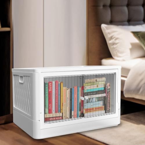 HomeStrap Large Rollin Stacker Plastic Stackable Storage Box with Wheels (Pack of 1) | Collapsible/Foldable Storage Bins with Door | Space-Saver Organizer with Door (White) - Image 1