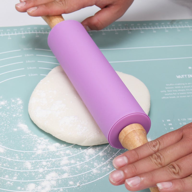 Household Solid Wood Silicone Rolling Pin For Dumpling Wrapper Non-Stick Dough Roller Roller Kneading Tool Pressing Stick - Image 3
