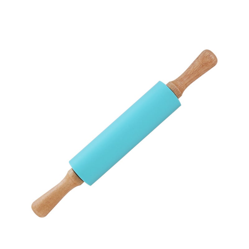 Household Solid Wood Silicone Rolling Pin For Dumpling Wrapper Non-Stick Dough Roller Roller Kneading Tool Pressing Stick - Image 1
