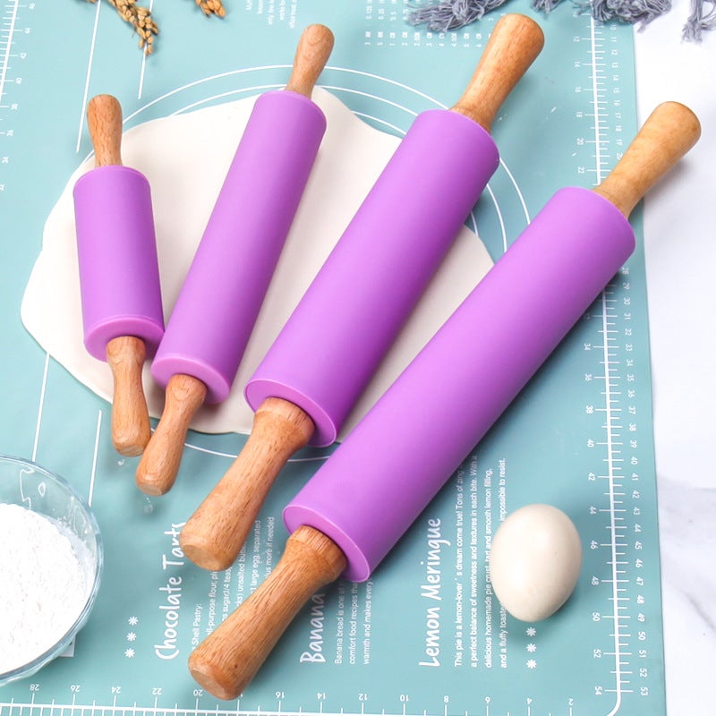 Household Solid Wood Silicone Rolling Pin For Dumpling Wrapper Non-Stick Dough Roller Roller Kneading Tool Pressing Stick - Image 2
