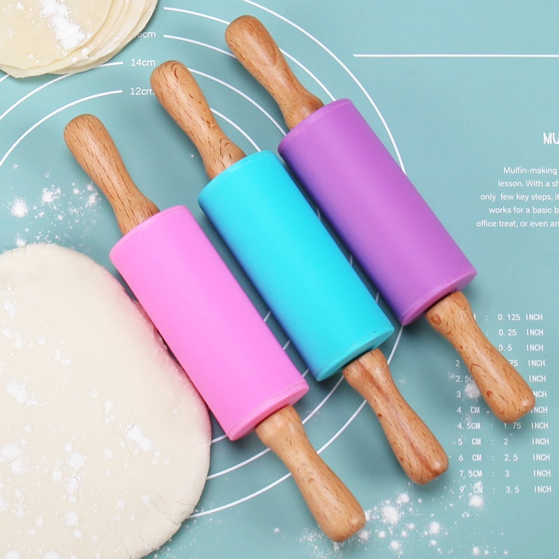 Household Solid Wood Silicone Rolling Pin For Dumpling Wrapper Non-Stick Dough Roller Roller Kneading Tool Pressing Stick - Image 4