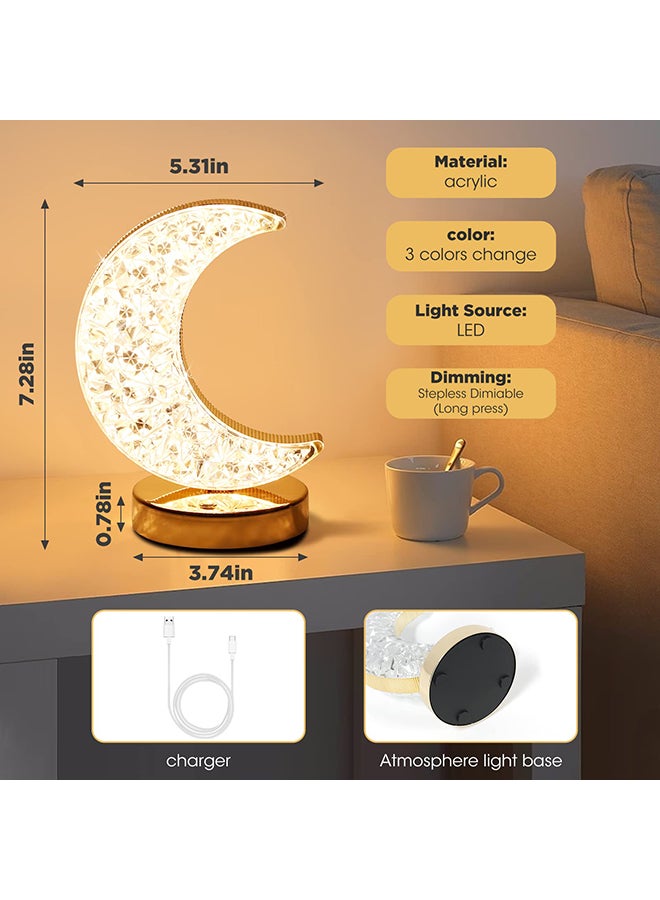 O Ozone Moon Table Lamp, LED Creative Crystal Lamp , Night Light Dimming Bedside Light with USB Charging, 3 colors Touch Bedside Night Light - Image 2