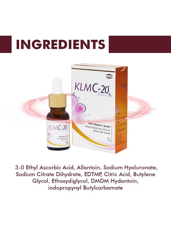 كيه إل إم سيروم الوجه C-20 سعة 15 مل | فيتامين سي عالي الفعالية لبشرة مشرقة | حماية مضادة للأكسدة | معتمد من أطباء الجلدية - Image 4