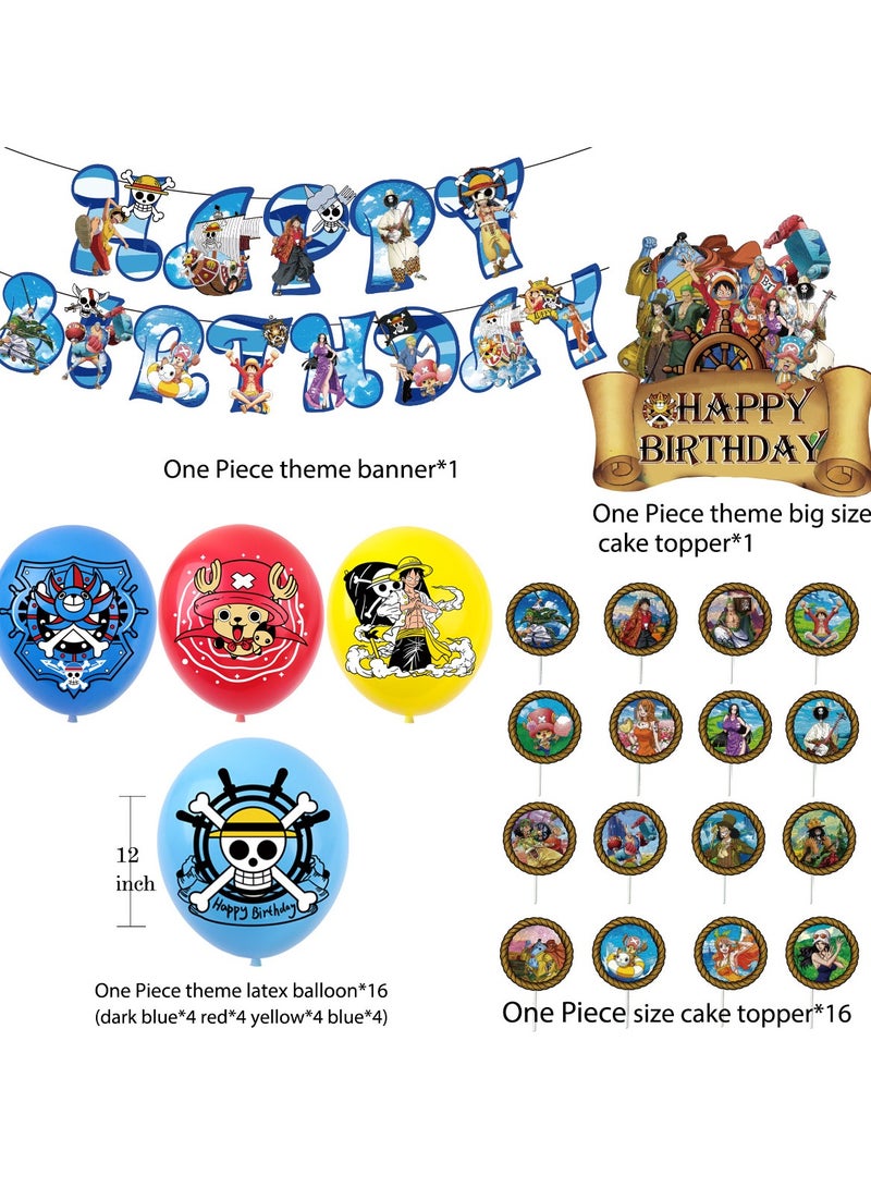 One Piece Balloon Set with Happy Birthday Banner,Cake Topper,Hanging Spins,Invitation Cards,Perfect for Graduation Baby Shower Birthday Bachelorette Party Backdrop - Image 4
