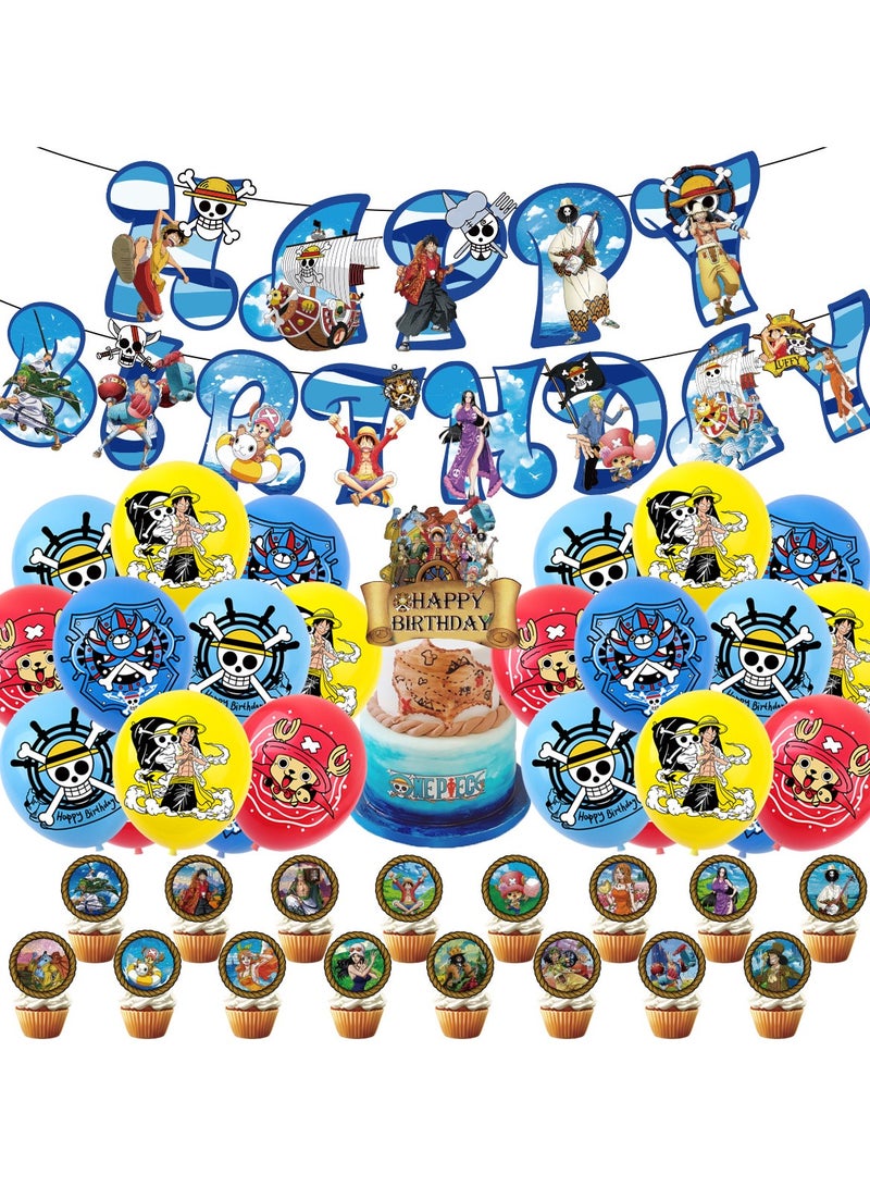 One Piece Balloon Set with Happy Birthday Banner,Cake Topper,Hanging Spins,Invitation Cards,Perfect for Graduation Baby Shower Birthday Bachelorette Party Backdrop - Image 1