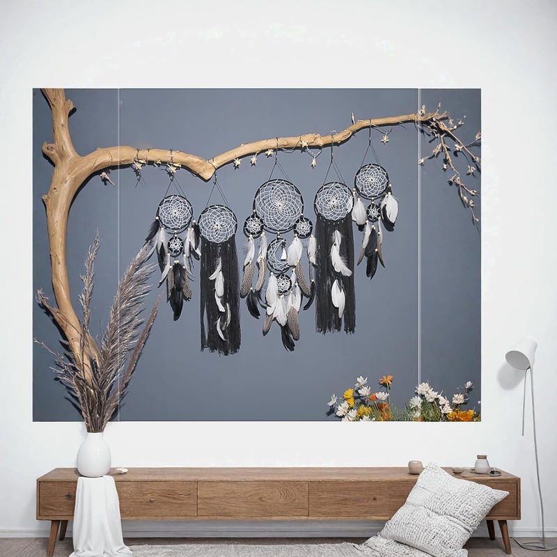 LODDIY Store Set of 5 Boho, Hanging Large Boho Dream Catcher Macrame Wall Hanging Moon Dream Catcher Set Dream Catchers Wall Decor for Vintage Wedding Home Decorations (Black) - Image 2