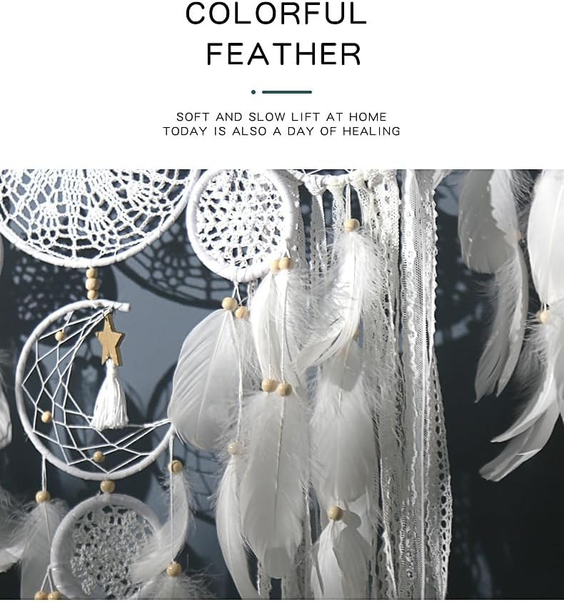 LODDIY Store Set of 5 Boho, Hanging Large Boho Dream Catcher Macrame Wall Hanging Moon Dream Catcher Set Dream Catchers Wall Decor for Vintage Wedding Home Decorations (Black) - Image 5