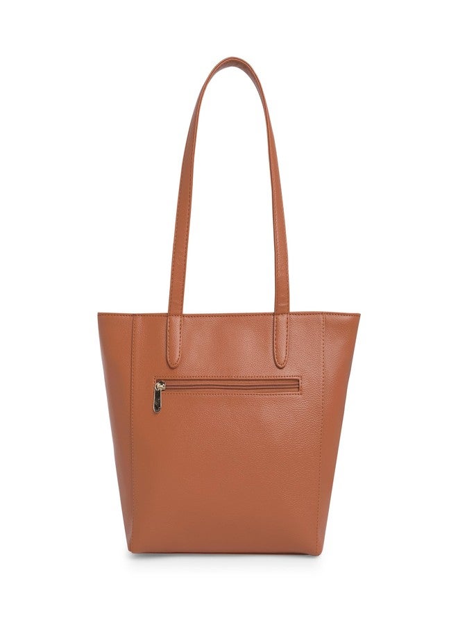 Caprese Indra Tote Medium Bag for Women | Stylish Shoulder Bag with Comfortable Straps, Multi-Compartment & Zip Closure | Ideal for Laptop & Essentials | Design for Work, Travel, Shopping (Tan) - Image 4