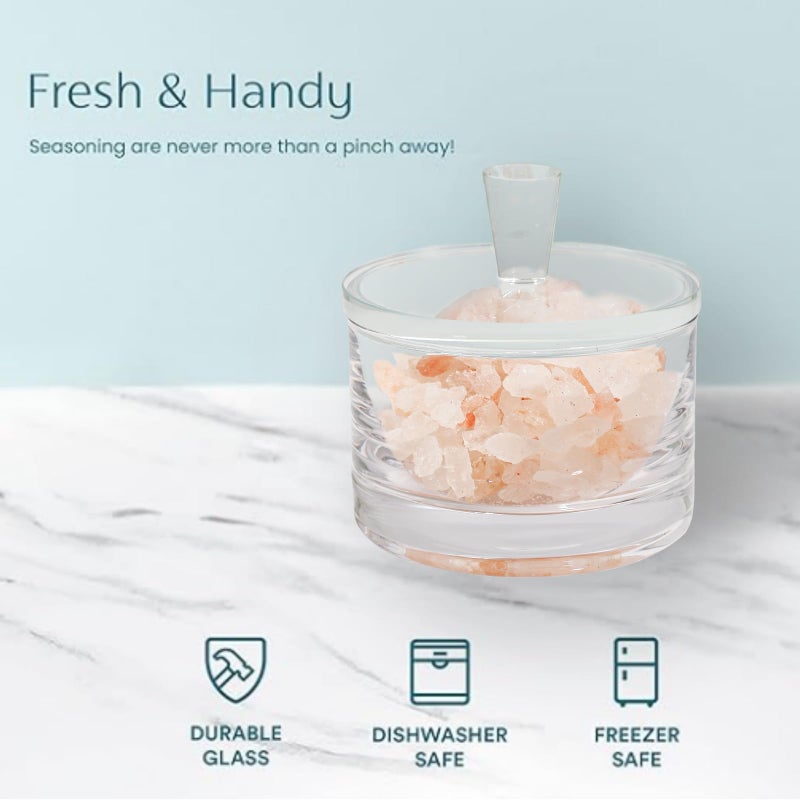 Maxistal Clear Salt Cellar with Lid, 7oz Crystal Glass Salt Box Salt and Pepper bowls, Salt Container Holder for Kitchen, Storage Container for Candies, Coffee, Sugar - Image 3