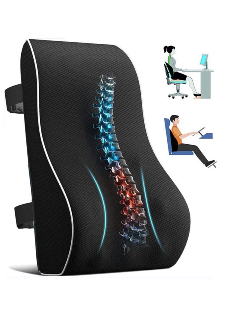 Car Back Cushion Lumbar Support Pillow for Home, Office, Car, Black Large Wheelchair and Computer Gaming Chair - Image 1