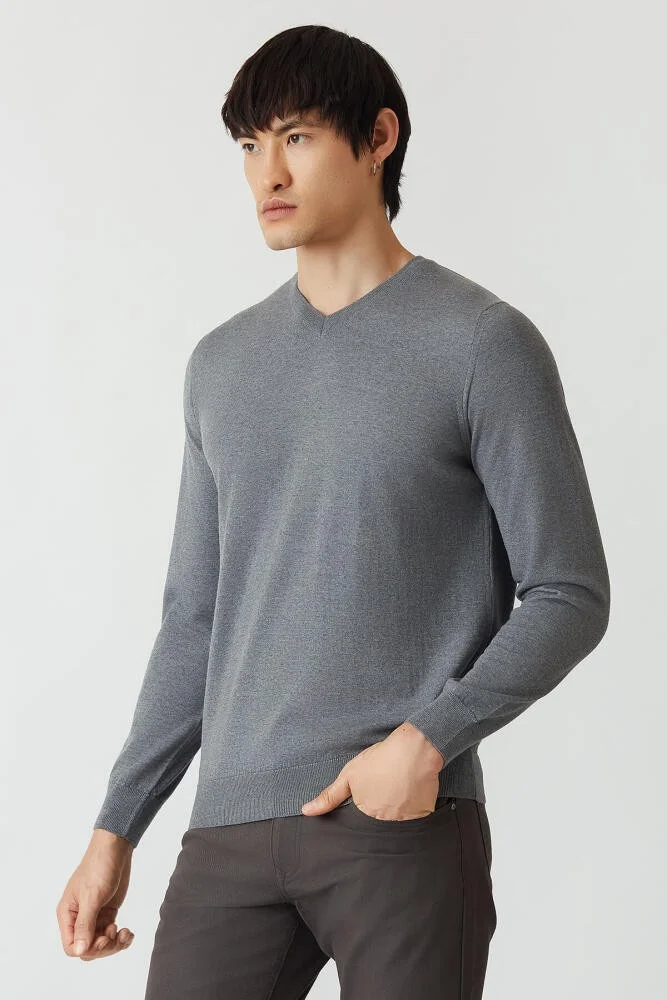 Bisse Men's Basic V-Neck Knitwear Dark Gray TR21K21211_D56