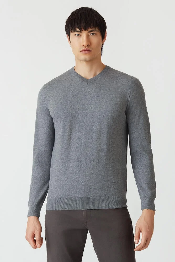 Bisse Men's Basic V-Neck Knitwear Dark Gray TR21K21211_D56
