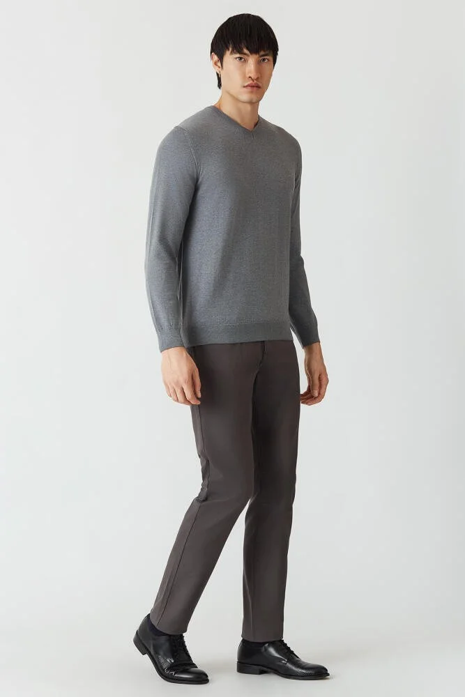 Bisse Men's Basic V-Neck Knitwear Dark Gray TR21K21211_D56