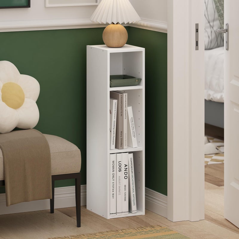 Furinno Fulda Book Shelf, 3-Tier Narrow Bookshelf, Bookcase with 8-in Width Storage Shelf, 9.3 x 7.9 x 31.5, for Living Room, Bedroom, Home Office, White - Image 2