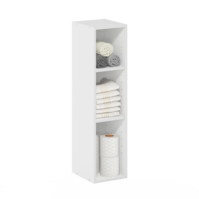 Furinno Fulda Book Shelf, 3-Tier Narrow Bookshelf, Bookcase with 8-in Width Storage Shelf, 9.3 x 7.9 x 31.5, for Living Room, Bedroom, Home Office, White - Image 1