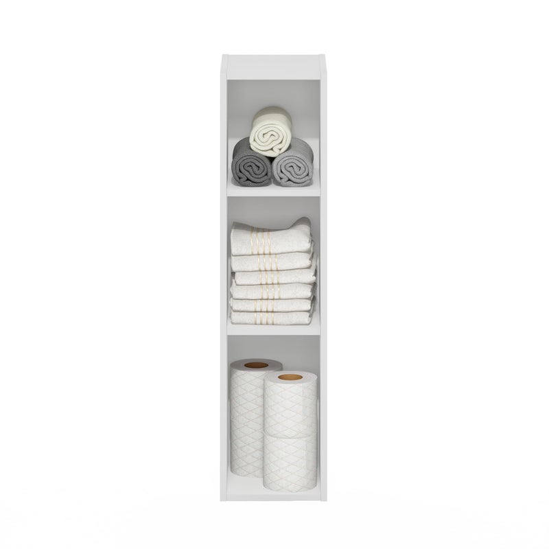 Furinno Fulda Book Shelf, 3-Tier Narrow Bookshelf, Bookcase with 8-in Width Storage Shelf, 9.3 x 7.9 x 31.5, for Living Room, Bedroom, Home Office, White - Image 4