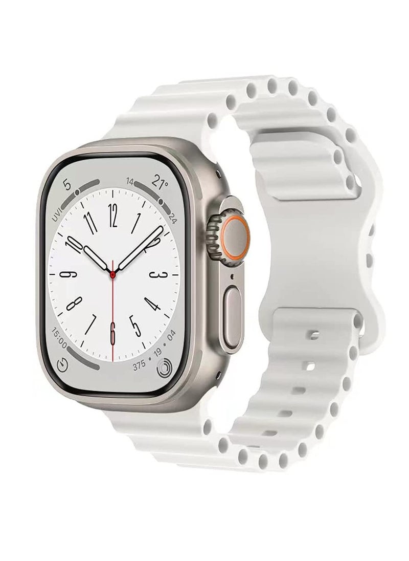 Generic - Compatible for Apple Watch Band 46mm 45mm 42mm 44mm 49mm for Men Women, Wave Shaped Silicone Sport Wristband Strap Compatible with iWatch Ultra 2/1 Series 10/9/8/7/6/5/4/3/2/1 SE White - Image 1
