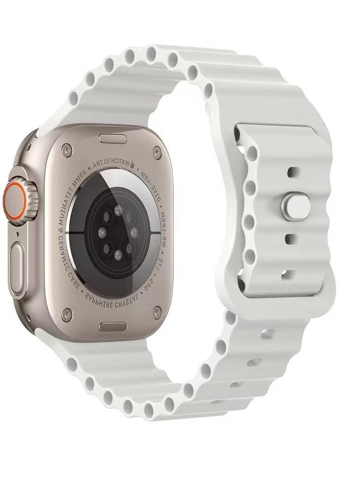 Generic - Compatible for Apple Watch Band 46mm 45mm 42mm 44mm 49mm for Men Women, Wave Shaped Silicone Sport Wristband Strap Compatible with iWatch Ultra 2/1 Series 10/9/8/7/6/5/4/3/2/1 SE White - Image 1