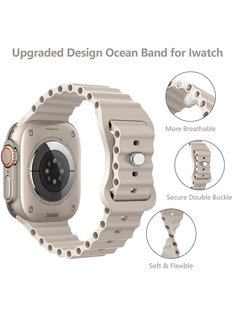 Generic - Compatible for Apple Watch Band 46mm 45mm 42mm 44mm 49mm for Men Women, Wave Shaped Silicone Sport Wristband Strap Compatible with iWatch Ultra 2/1 Series 10/9/8/7/6/5/4/3/2/1 SE White - Image 1