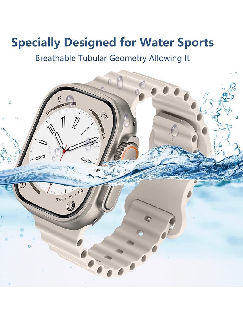 Generic - Compatible for Apple Watch Band 46mm 45mm 42mm 44mm 49mm for Men Women, Wave Shaped Silicone Sport Wristband Strap Compatible with iWatch Ultra 2/1 Series 10/9/8/7/6/5/4/3/2/1 SE White - Image 1