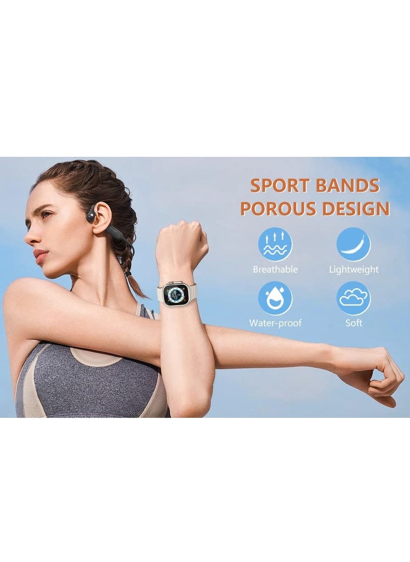 Generic - Compatible for Apple Watch Band 46mm 45mm 42mm 44mm 49mm for Men Women, Wave Shaped Silicone Sport Wristband Strap Compatible with iWatch Ultra 2/1 Series 10/9/8/7/6/5/4/3/2/1 SE White - Image 1