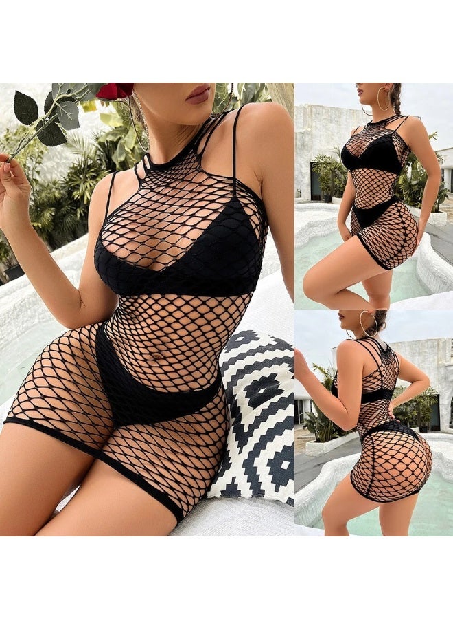 قميص نوم نسائي من خامة شبكية ناعمة –  فري سايز - Image 4