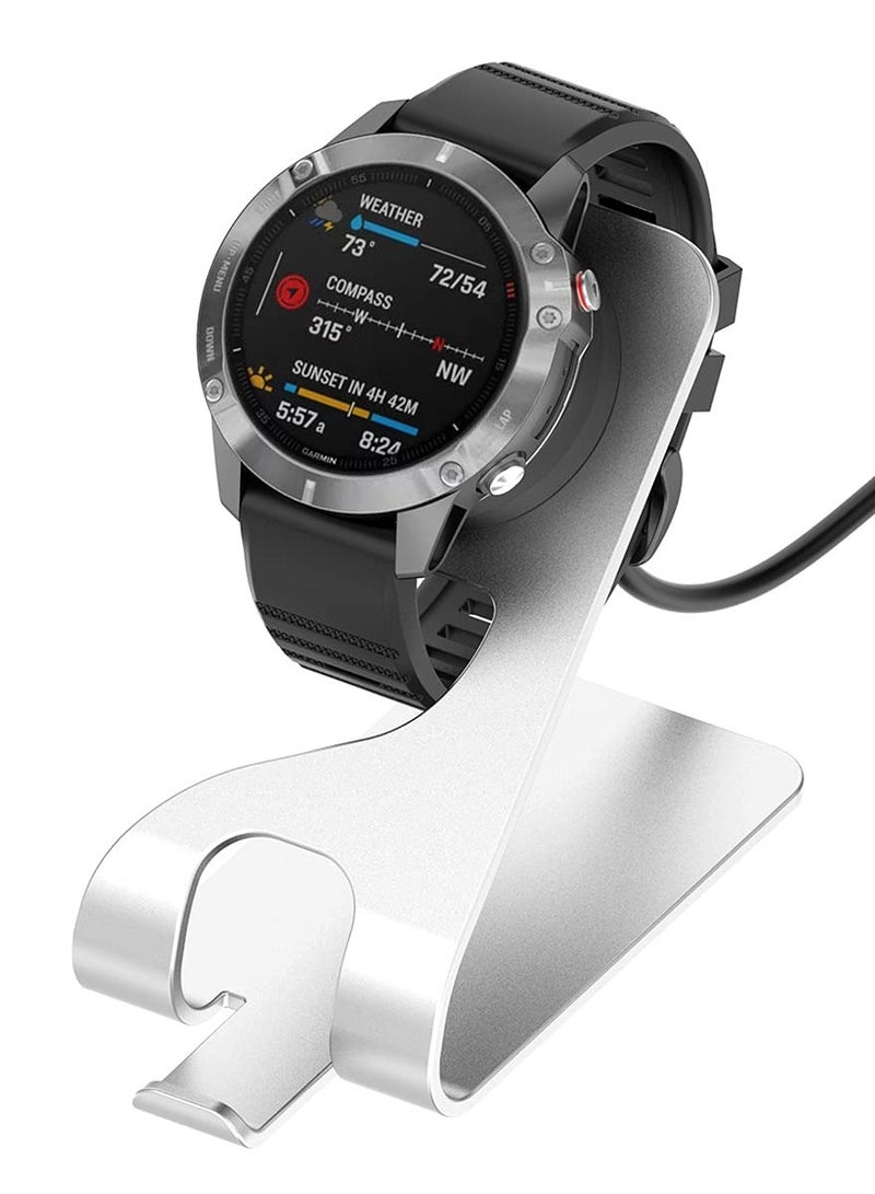 قاعدة شحن متوافقة مع Garmin Fenix 5 5S 5X Plus 6 6S 6X Pro 7 7S 7X ، للموسيقى Forerunner 45 45S 245 ، لـ Vivoactive 3 4 4S ، لـ Approach S40 S60 S12 ، لـ Venu Sq 2 2S Plus (فضي) - Image 1