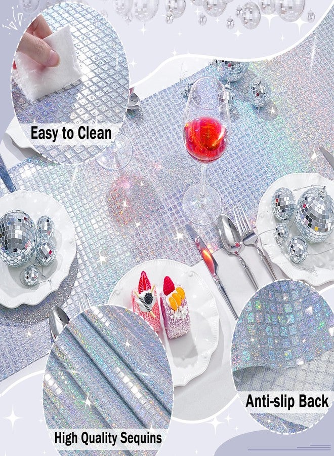 LuoluoHouse 10 Pack Disco Party Table Runners 13x72 Inches Laser Silver Sequin Table Runners Retro Glitter Table Cover for 70s 80s Theme Disco Ball Party Holiday Birthday Wedding Table Decorations - Image 2
