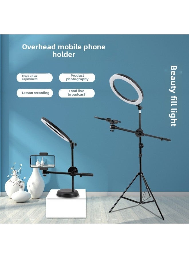 general Mobile Phone Overhead Bracket Live Desktop Floor LED Beauty Fill Light Shooting Food Video Camera Artifact-Light Source Color:Desktop Disc Overhead Stand - Image 3