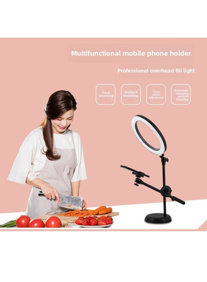 general Mobile Phone Overhead Bracket Live Desktop Floor LED Beauty Fill Light Shooting Food Video Camera Artifact-Light Source Color:Desktop Disc Overhead Stand - Image 2