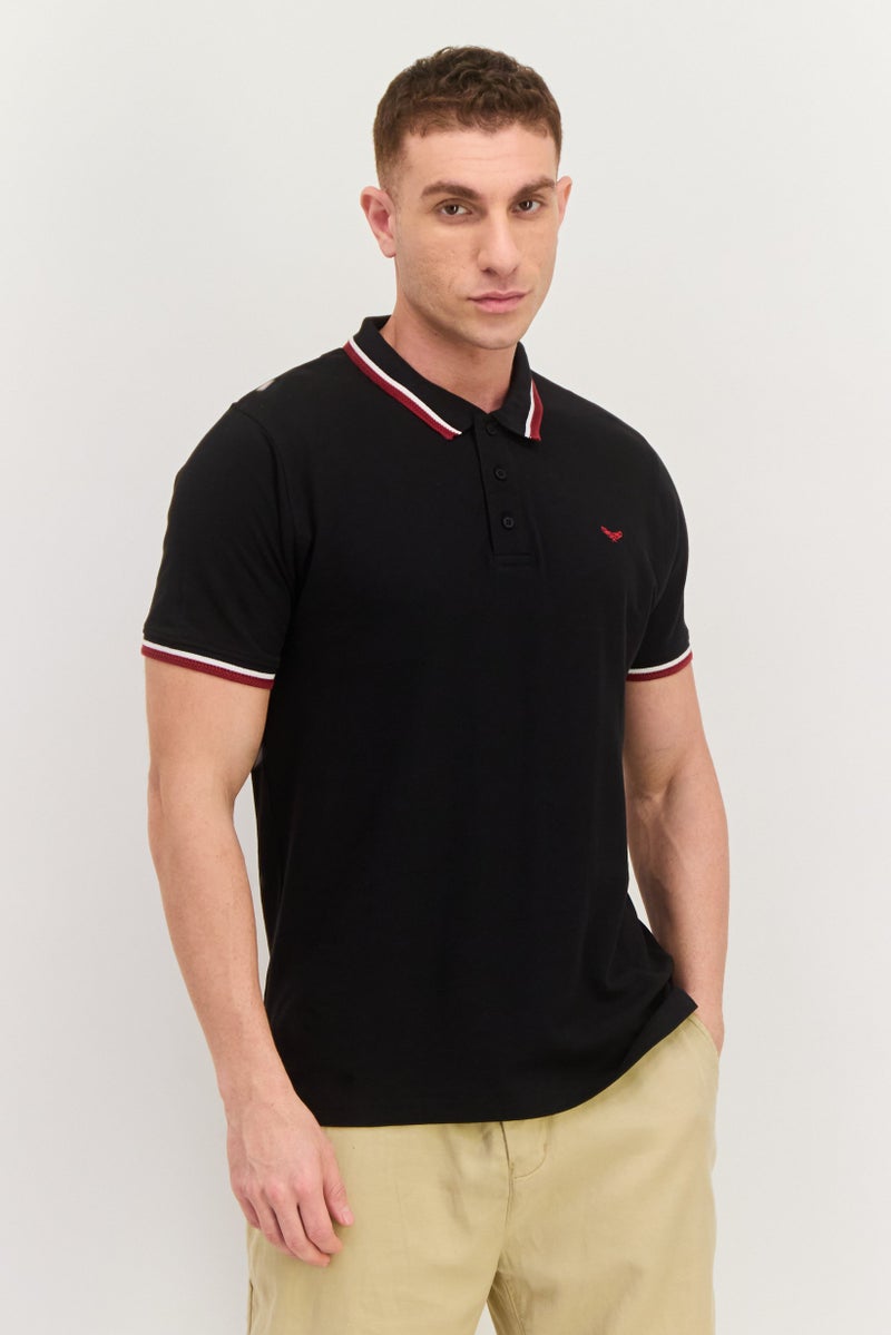 Threadbare Men Regular Fit Embroidered Short Sleeves Polo, Black Combo - Image 1