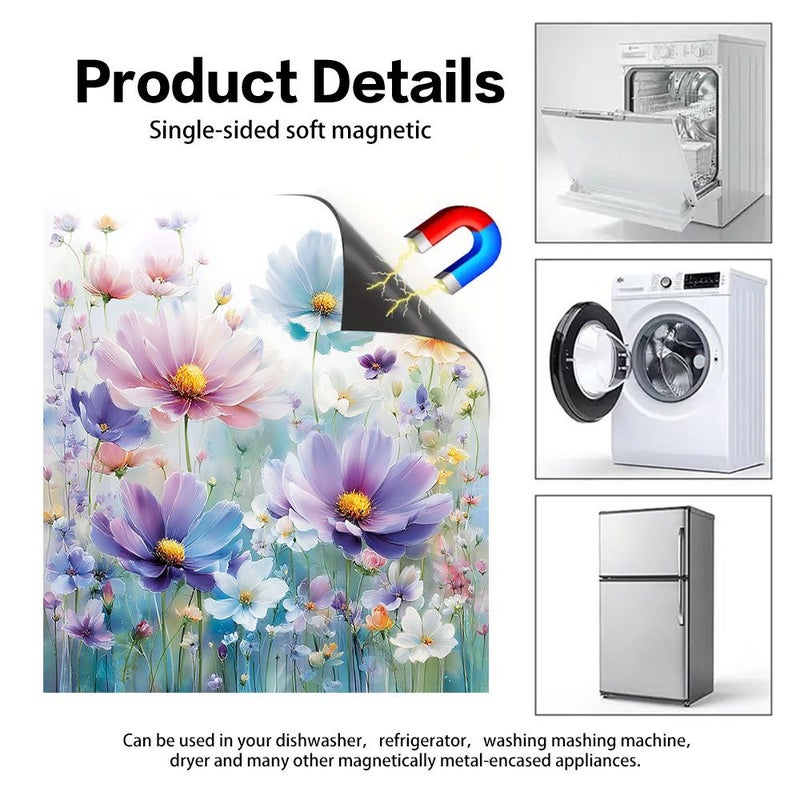 1pc Soft Color Wildflower Magnetic Appliance Sticker 58.5x65cm Reusable Flat Decal for Dishwasher Washing Machines Dryers - Image 2