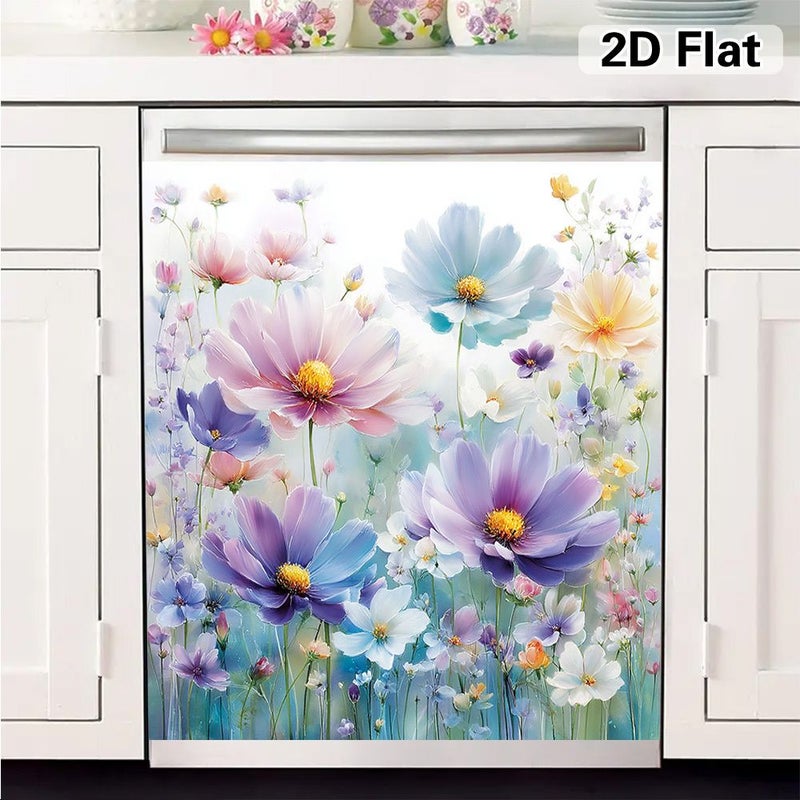 1pc Soft Color Wildflower Magnetic Appliance Sticker 58.5x65cm Reusable Flat Decal for Dishwasher Washing Machines Dryers - Image 1